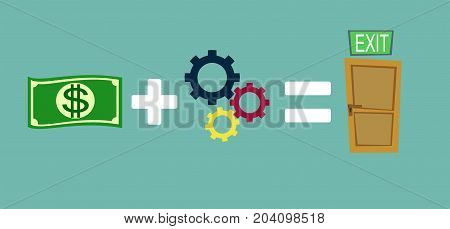 Way to exit concept. Money and ideas helps to find a way out. Way to exit concept. Stock flat vector illustration.
