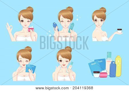 woman with skin care on the blue background