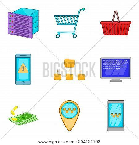 Server computing icon set. Cartoon set of 9 server computing vector icons for web design isolated on white background