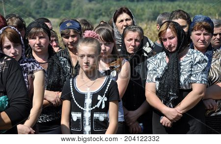 Rosokhach - Chortkiv - Ukraine - September 5 2014. Villagers and district Rosokhach say goodbye to Ukrainian soldier killed in Donbas in the war with Russia