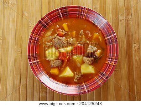 Traditional Bulgarian soup chorba.shurpa soup , close up european meal