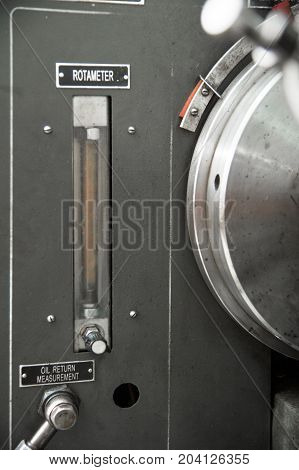 close-up high pressure diesel fuel pump test bench on work