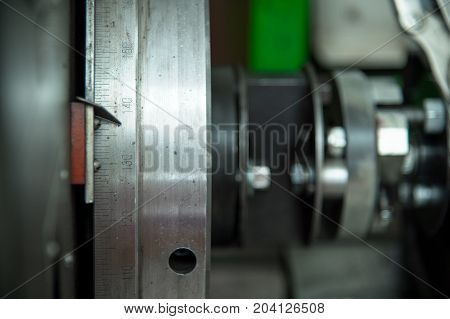 close-up high pressure diesel fuel pump test bench on work