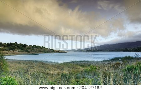 Stormy clouds over Crystal Springs Reservoir, San Mateo County, California, USA.