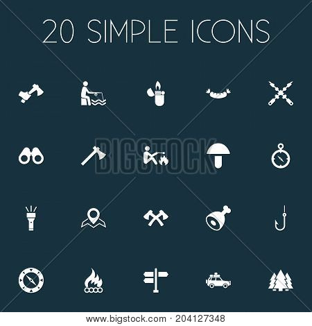 Elements Flame, Direction Pointer, Kebab And Other Synonyms Hatcher, Flame And Vacation.  Vector Illustration Set Of Simple Tourism Icons.