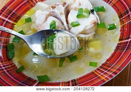 Ukha. Russian home traditional fish soup. ,close up healthy meal