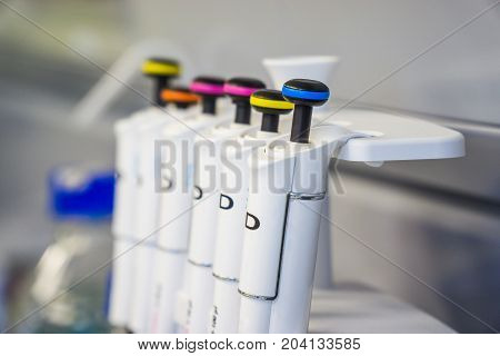 Laboratory work with professional pipetts. Cell splitting work