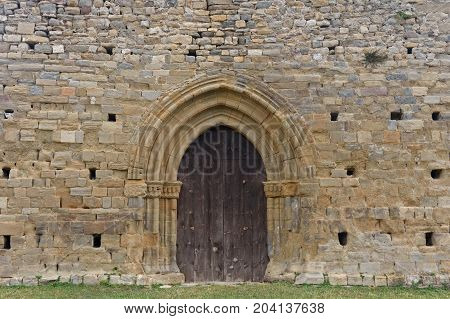 Old Entrance Of The Church Of Santa Maria De Lillet  In La Poble De Lillet, Bergueda, Barcelona ,pro