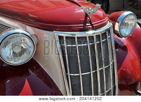 Chortkiv - Ternopil - Ukraine - 12 July 2016 Day Chortkiv front of City Hall hosted an exhibition of vintage cars. Details of the hull and cabin