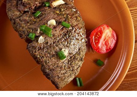 roast beef farm-style.farmhouse kitchen  , close up traditional meal