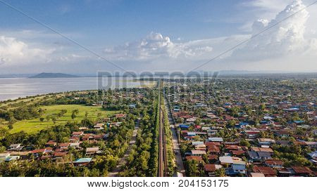 Aerial View Ban Kok Slung Pa Sak Dam Lopburi Thailand Interstitial River