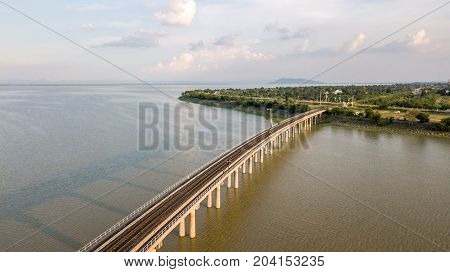 Railroad bridge Over River Pa Sak Dam Ban Kok Slung Lopburi Thailand