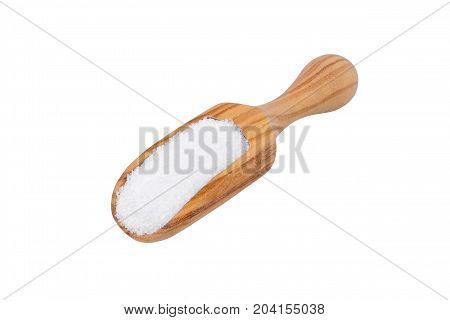 sugar isolated, xylitol in a wooden scoop on white background