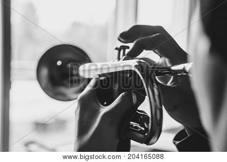 trumpeter plays the trumpet at home musician