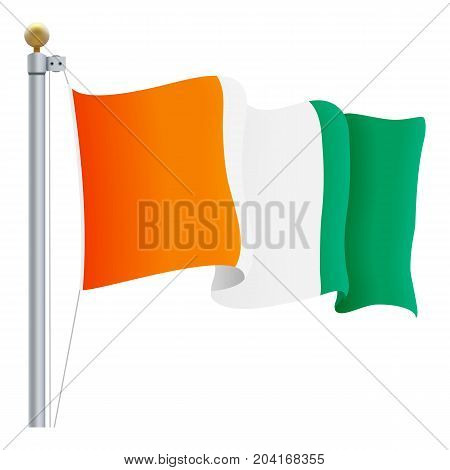 Waving Cote D Ivoire Flag Isolated On A White Background. Vector Illustration. Official Colors And Proportion. Independence Day