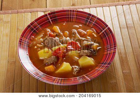 Traditional Bulgarian soup chorba.shurpa soup   close up traditional meal
