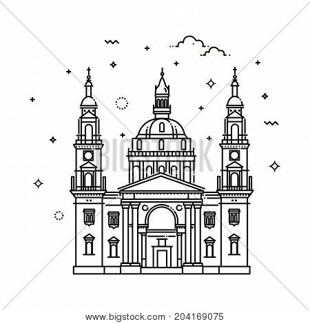 Hungarian travel landmark of historical buildings thin line icon