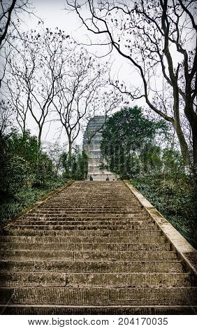 Ladder in Leshan Buddha Park in Leshan, China