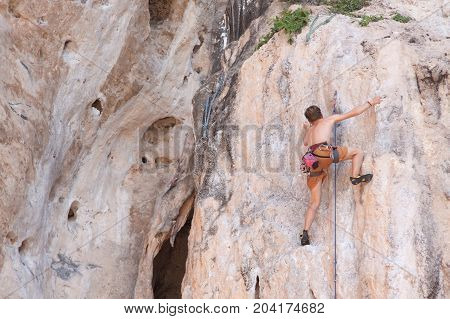 Mountain climber at riley beach Thailand .