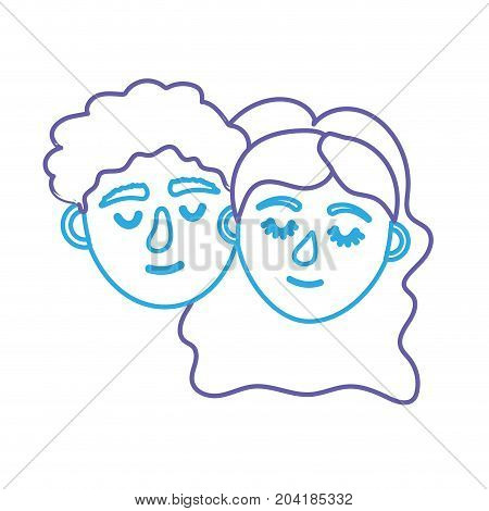 line couple lover head with closed eyes and hairstyle vector illystration