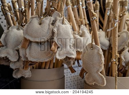 Msida - 23 July: Hand made toy of cotton for cat, July 23, 2017 Malta
Soft toy of cotton for cat in the pet store, hand made shopping concept