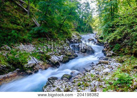 Waterfall at Soteska vintgar Slovenia (The Vintgar Gorge or Bled Gorge)