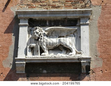 Statue Of The Winged Lion Symbol Of The City Of Venice In Italy