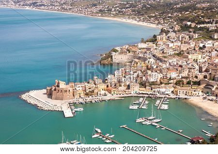 A view from above on the coastal town of Castellammare del Golfo in northern Sicily