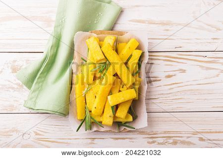Polenta Fries With Rosemary. Italian Appetizers. Top View.