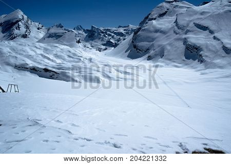 landscape from gemmi pass in switzerland during winter