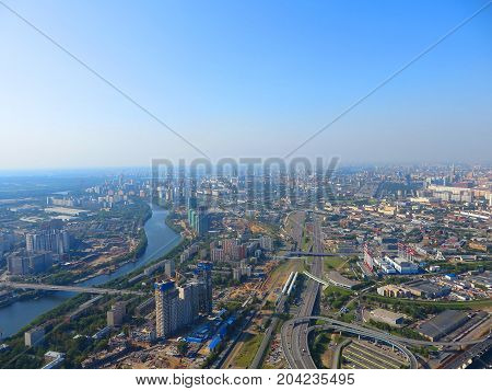 panorama of Moscow from the height of a skyscraper in Moscow-City