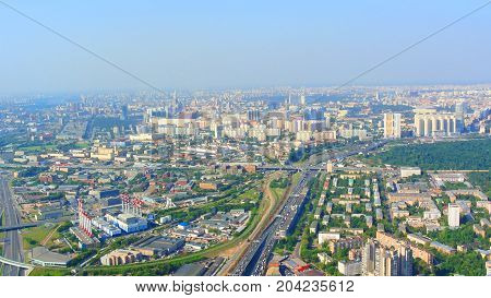 panorama of Moscow from the height of a skyscraper in Moscow-City