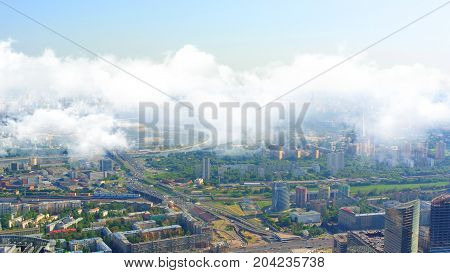 panorama of Moscow from the height of a skyscraper in Moscow-City
