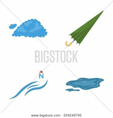 Cloud, umbrella, the north wind, a puddle on the ground. The weather set collection icons in cartoon style vector symbol stock illustration .