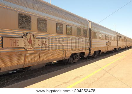 Alice Springs Australia - September 7 2017: The famous Ghan railway at the Alice Springs terminal