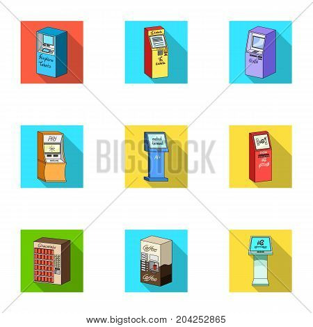 ATM, coffee machine, information apparatus and other types of terminals. Terminals set collection icons in flat style isometric vector symbol stock illustration .