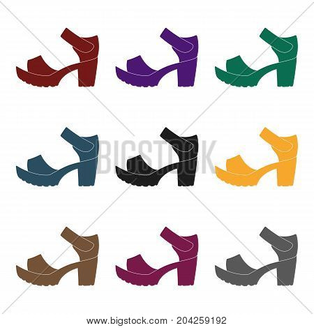 Women summer white sandals on a bare foot.Different shoes single icon in black style vector symbol stock web illustration.