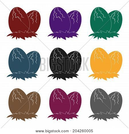 Eggs of dinosaur icon in black design isolated on white background. Dinosaurs and prehistoric symbol stock vector illustration.