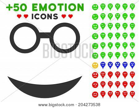 Professor Smile icon with bonus emoticon design elements. Vector illustration style is flat iconic elements for web design, app user interfaces.