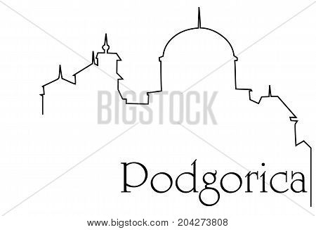 Podgorica city one line drawing - abstract background with cityscape of European capitol