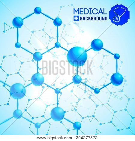 Medical blue background with medicine and science symbols realistic vector illustration