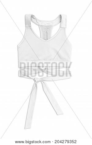 White Sports Bra With Ribbon Band Isolated On White Background