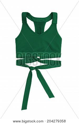 Green Sports Bra With Ribbon Band Isolated On White Background
