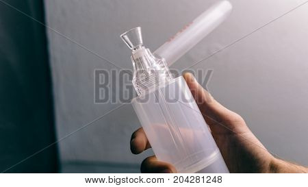 Glass Bongs For Smoking Weed Close-up Soft Focus. Smoking Accessories Marijuana