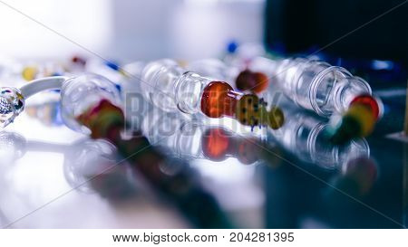 Glass Bongs For Smoking Weed Close-up Soft Focus. Smoking Accessories Marijuana