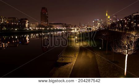 Frankfurt at night view from Ostend district during Fall