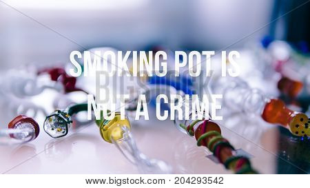 Glass Bongs For Smoking Pot Close-up Soft Focus.  Smoking Pot Is Not A Crime