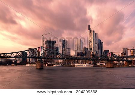 Modern city of Frankfurt, as a central business district and tourist attraction