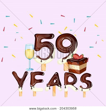 59th Years Happy Birthday card. Veector illustration
