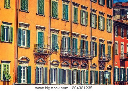 Colorful facades in Pisa Lungarno. Tuscany Italy
